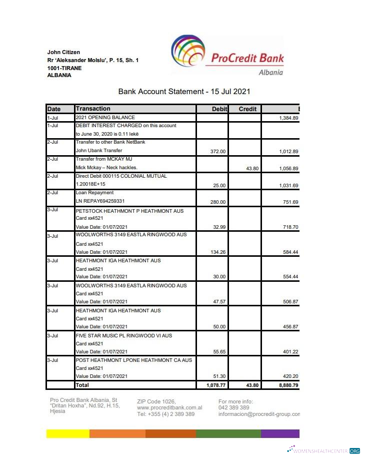 Hochwertige Herunterladen Albanien ProCredit Bank Kontoauszug Photoshop Vorlage