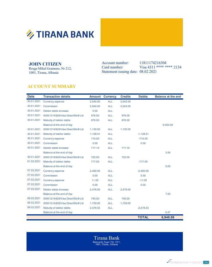 Realistische Herunterladen Albanien Tirana Bank Kontoauszug Excel Photoshop Vorlage