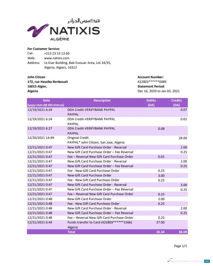 Realistische Herunterladen Algerien Natixis Algérie Bank Kontoauszug Excel Photoshop Vorlage