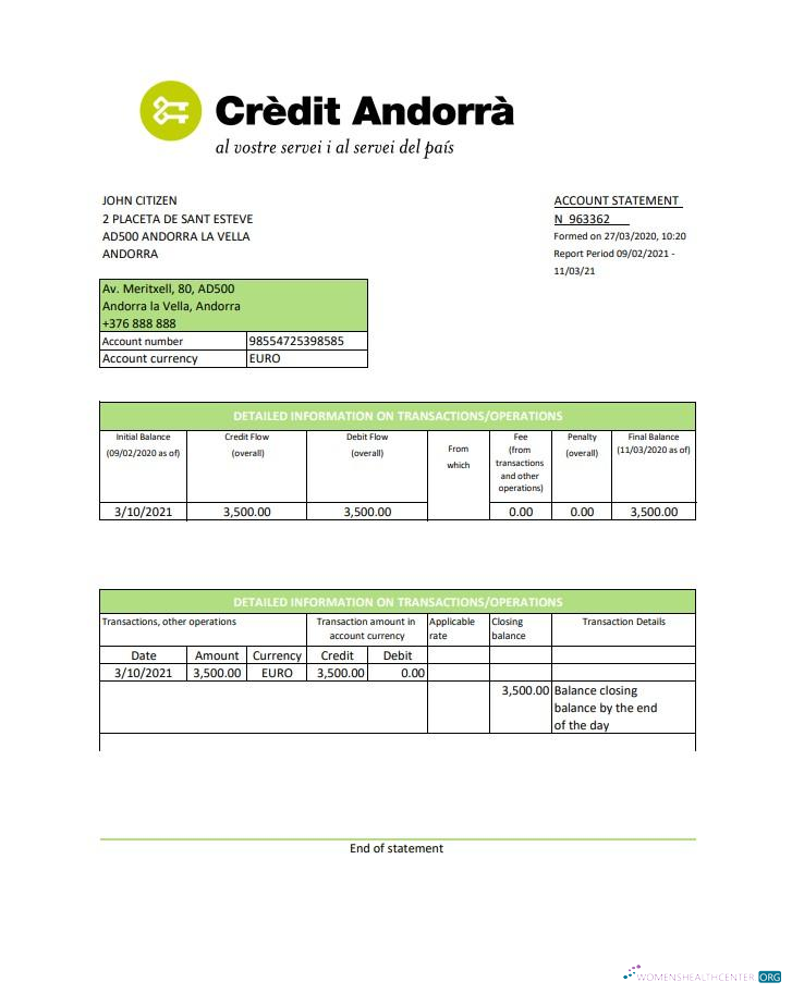 Professionelle Herunterladen Andorra Kredit Andorra Bank Kontoauszug Excel Photoshop Vorlage