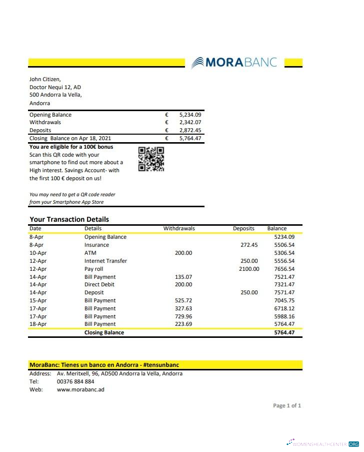 Professionelle Herunterladen Andorra MoraBank Bank Kontoauszug Excel Photoshop Vorlage
