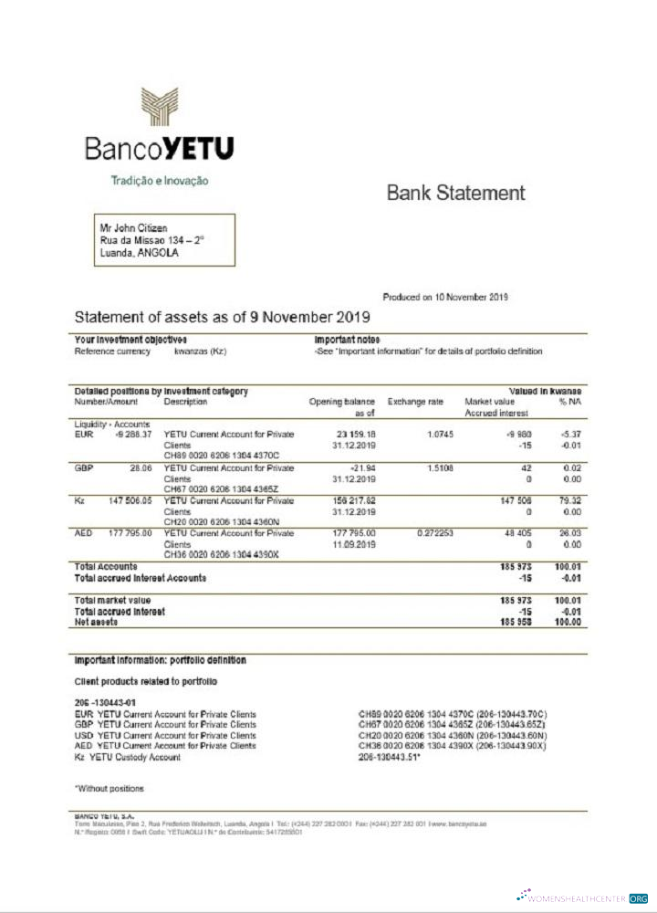 Premium Herunterladen Angola Banco Yetu Bank Kontoauszug Photoshop Vorlage
