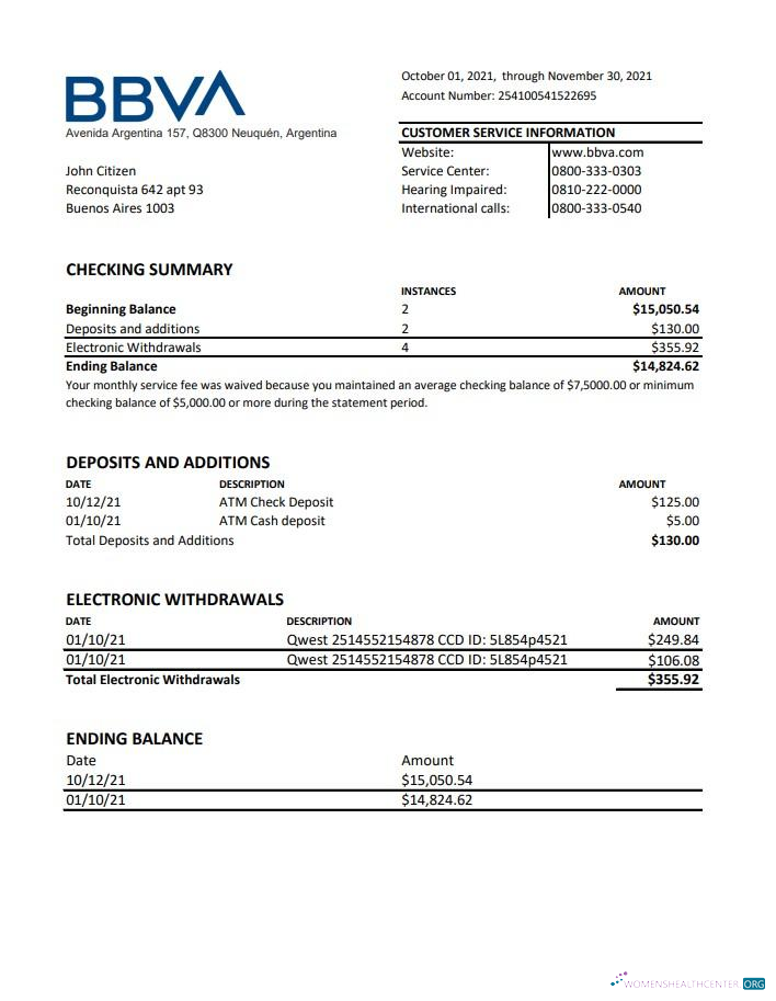 Professionelle Herunterladen Argentinien BBVA Bank Kontoauszug Excel Photoshop Vorlage