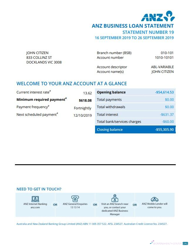 Realistische Herunterladen Australien ANZ Bank Kontoauszug Photoshop Vorlage