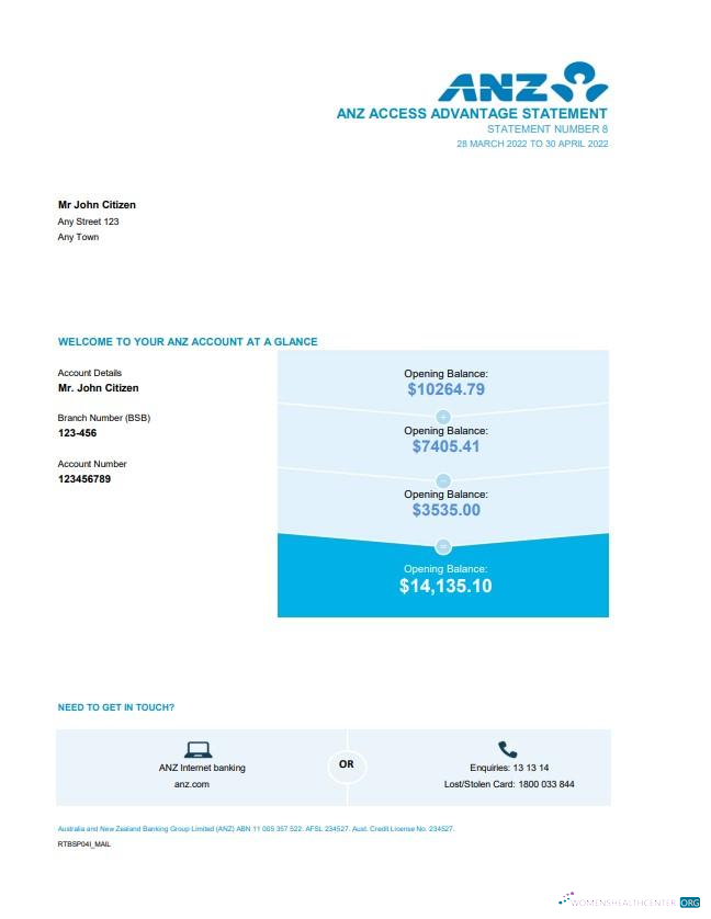 Premium Herunterladen Australien ANZ Bank Kontoauszug Excel 2 Seiten Photoshop Vorlage