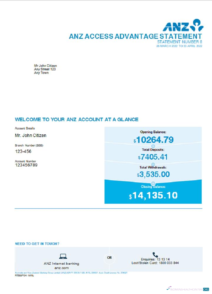 Premium Herunterladen Australien ANZ Bank Kontoauszug Version 2 Photoshop Vorlage