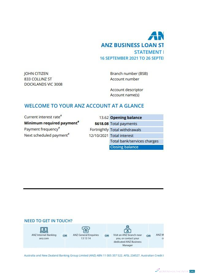 Professionelle Herunterladen Australien ANZ Nachweis von Adresse Bank Kontoauszug 1 Seite Photoshop Vorlage