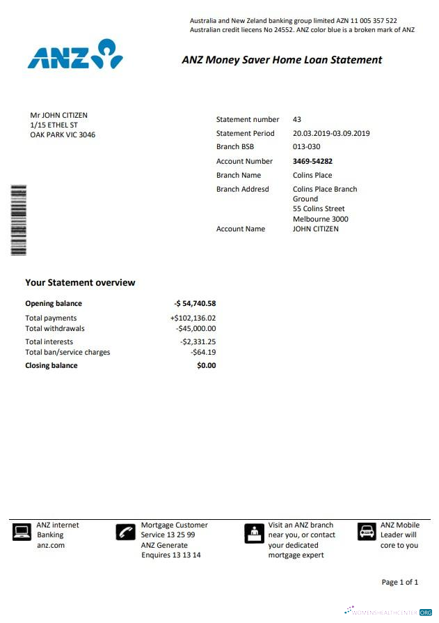 Realistische Herunterladen Australien ANZ Nachweis von Adresse Bank Kontoauszug Photoshop Vorlage