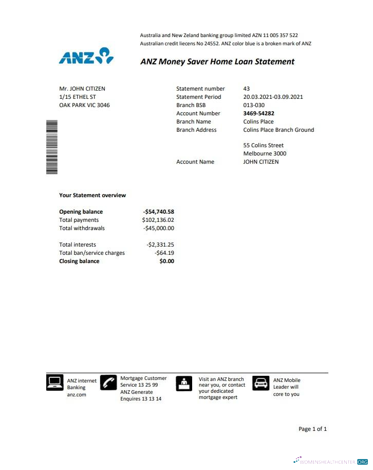 Professionelle Herunterladen Australien ANZ Nachweis von Adresse Bank Kontoauszug Excel Photoshop Vorlage