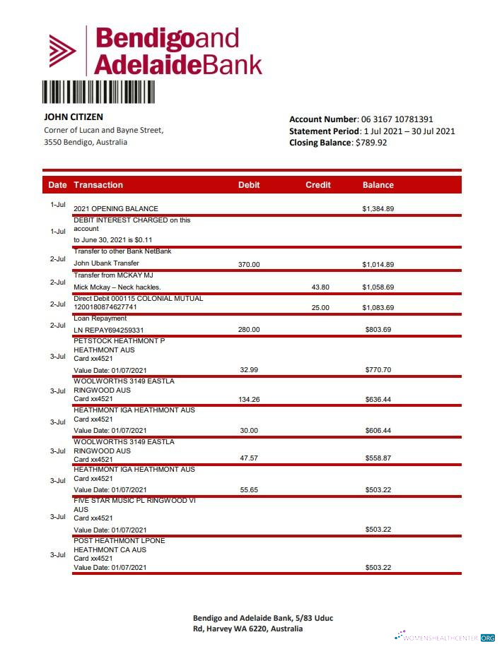 Hochwertige Herunterladen Australien Bendigo und Adelaide Bank Bank Kontoauszug Excel Photoshop Vorlage