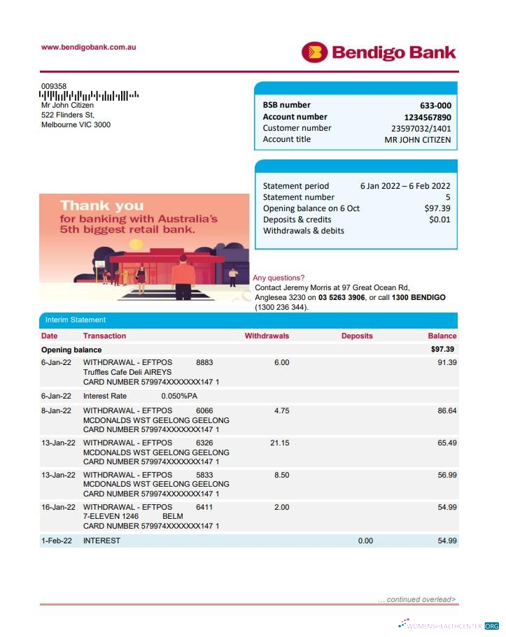 Hochwertige Herunterladen Australien Bendigo Bank Kontoauszug Excel Photoshop Vorlage