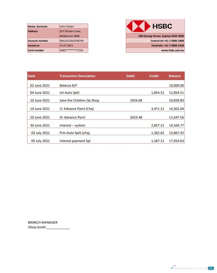 Professionelle Herunterladen Australien HSBC Bank Kontoauszug Excel Photoshop Vorlage