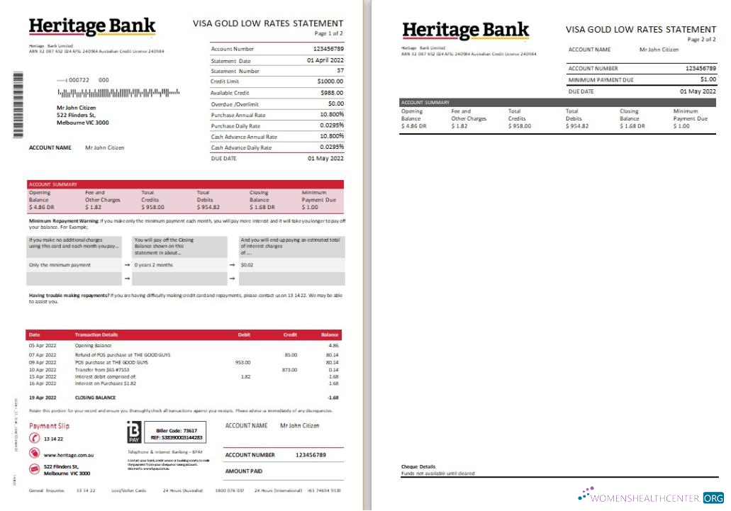 Hochwertige Herunterladen Australien Heritage Bank Kontoauszug Scr Photoshop Vorlage