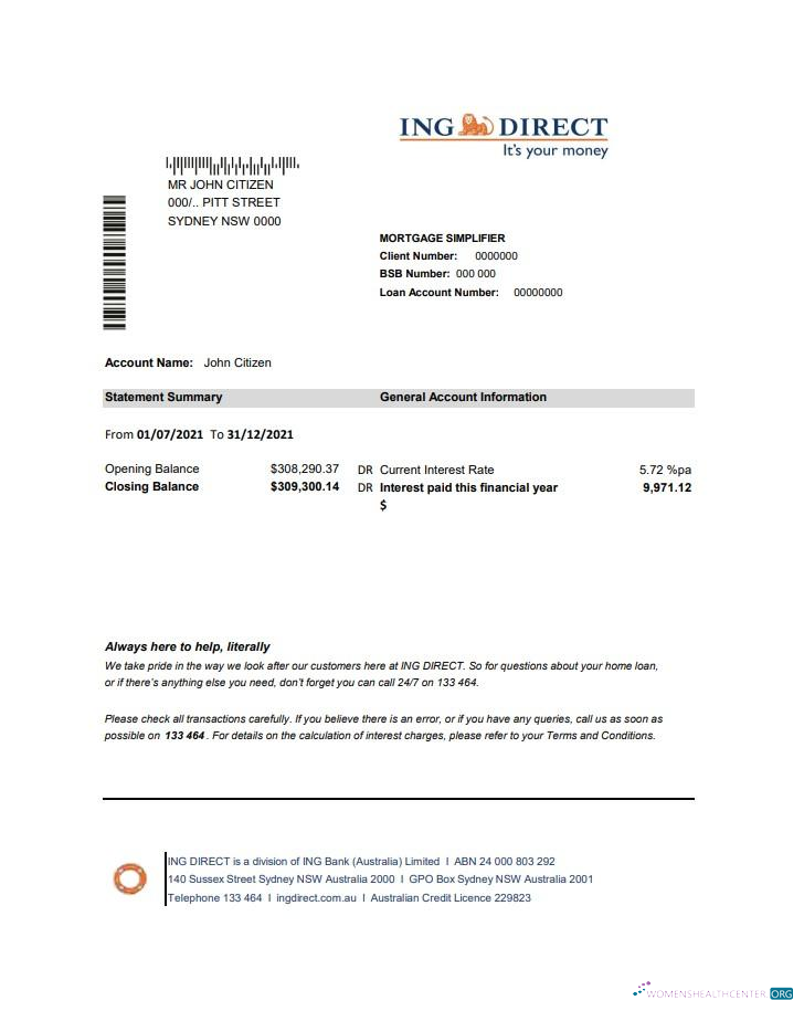 Realistische Herunterladen Australien ING Direct Bank Kontoauszug Excel Photoshop Vorlage