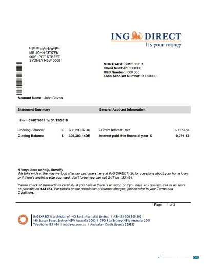 Herunterladen Australien ING Direct Bank Kontoauszug Word design
