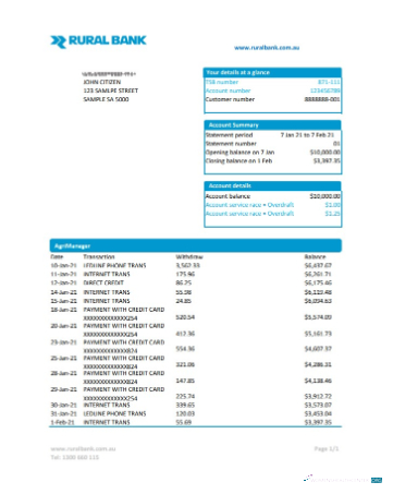 Premium Herunterladen Australien Rural Bank Kontoauszug Excel Photoshop Vorlage