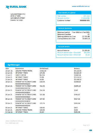 Herunterladen Australien Rural Bank Nachweis von Adresse Kontoauszug Word vorschau