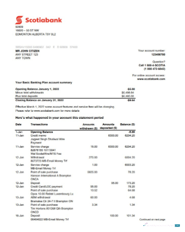 Premium Herunterladen Australien Scotiabank Kontoauszug Excel Photoshop Vorlage