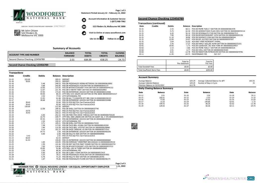 Herunterladen Australien Woodforest National Bank Kontoauszug Word modell