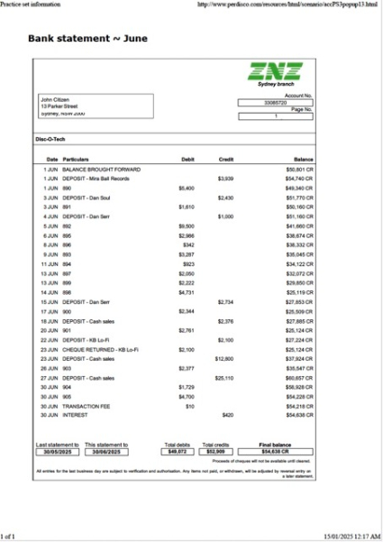 Herunterladen Australien ZNZ Bank Kontoauszug Word vorschau