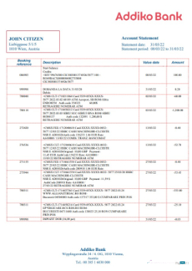 Herunterladen Österreich Addiko Bank Kontoauszug Word modell