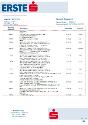 Herunterladen Österreich Erste Group Bank Kontoauszug Word design