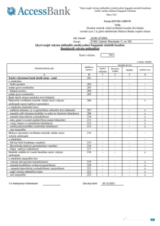 Herunterladen Aserbaidschan Access Bank (azerbaijani) Kontoauszug Word vorschau