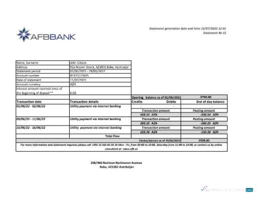 Professionelle Herunterladen Aserbaidschan Afbbank Bank Kontoauszug Excel Version 2 Photoshop Vorlage