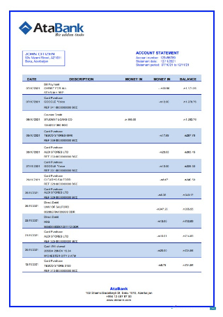 Herunterladen Aserbaidschan AtaBank Bank Kontoauszug Word vorlage