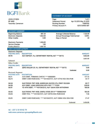 Herunterladen BGFI Bank Bonapriso Bank Kontoauszug Word modell