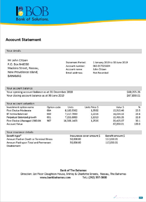 Herunterladen Bahamas Bank von The Bahamas Bank Kontoauszug Word modell