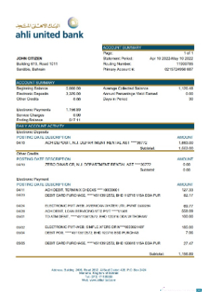 Professionelle Herunterladen Bahrain Ahli Vereint Bank Kontoauszug Excel Photoshop Vorlage