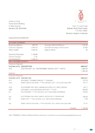 Premium Herunterladen Bahrain Al Salam Bank Kontoauszug Excel Photoshop Vorlage