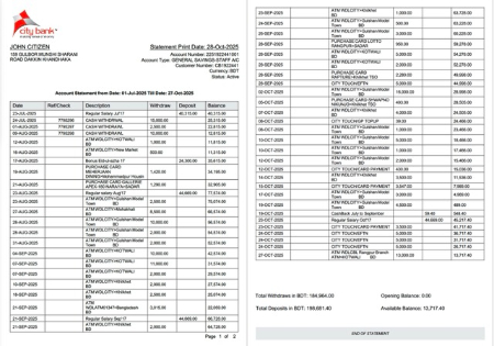 Herunterladen Bangladesch Stadt Bank Kontoauszug Word 2 Seiten modell