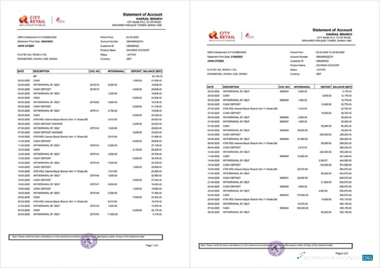 Herunterladen Bangladesch Stadt Bank Kontoauszug von Konto Word vorschau