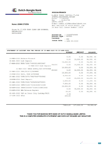 Herunterladen Bangladesch Dutch Bangla Bank Kontoauszug Word vorlage