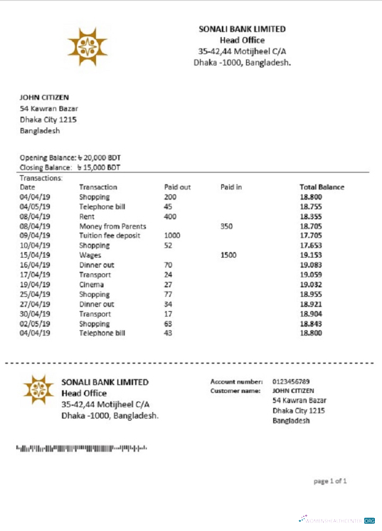 Herunterladen Bangladesch Sonali Bank Kontoauszug Word design
