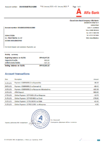 Premium Herunterladen Weißrussland Alfa Bank Kontoauszug Excel Photoshop Vorlage