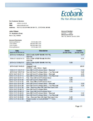 Herunterladen Benin Ecobank Bank Kontoauszug Word vorschau