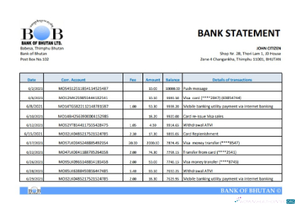 Professionelle Herunterladen Bhutan Bank von Bhutan Bank Kontoauszug Excel Photoshop Vorlage