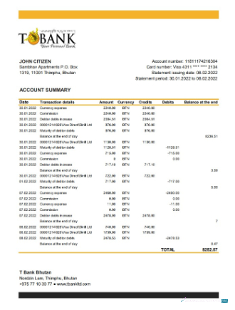 Realistische Herunterladen Bhutan T Bank Kontoauszug Excel Photoshop Vorlage