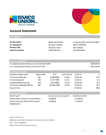 Hochwertige Herunterladen Bolivien Banco Union Bank Kontoauszug Excel Photoshop Vorlage