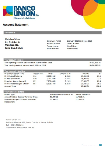 Herunterladen Bolivien Banco Union Bank Kontoauszug Word design