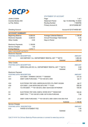 Premium Herunterladen Bolivien Banco de Crédito de Bolivien Kontoauszug Excel Photoshop Vorlage