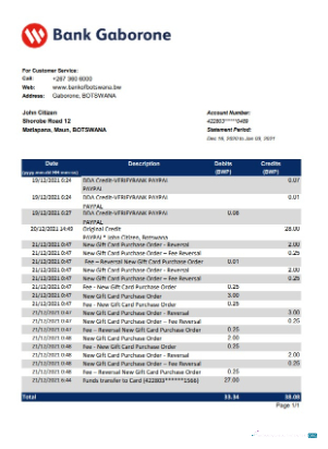 Professionelle Herunterladen Botsuana Bank Gaborone Bank Kontoauszug Excel Photoshop Vorlage