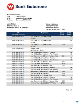 Herunterladen Botsuana Bank Gaborone Bank Kontoauszug Word vorlage