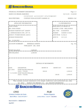 Realistische Herunterladen Brasilien Banco Do Brasil Bank Kontoauszug Excel Photoshop Vorlage