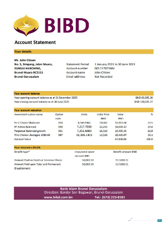 Professionelle Herunterladen Brunei Bank Islam Brunei Darussalam Bank Kontoauszug Excel Photoshop Vorlage
