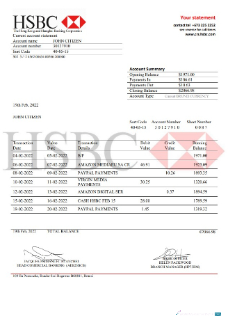 Herunterladen Brunei HSBC Bank Kontoauszug Word vorlage