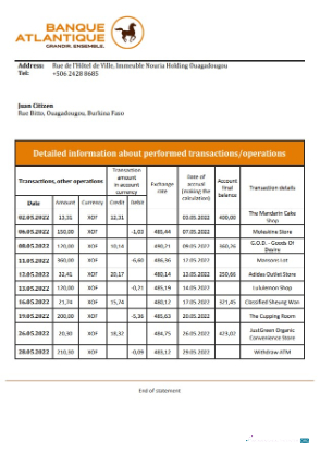 Premium Herunterladen Burkina Faso Banque Atlantique Bank Kontoauszug Photoshop Vorlage